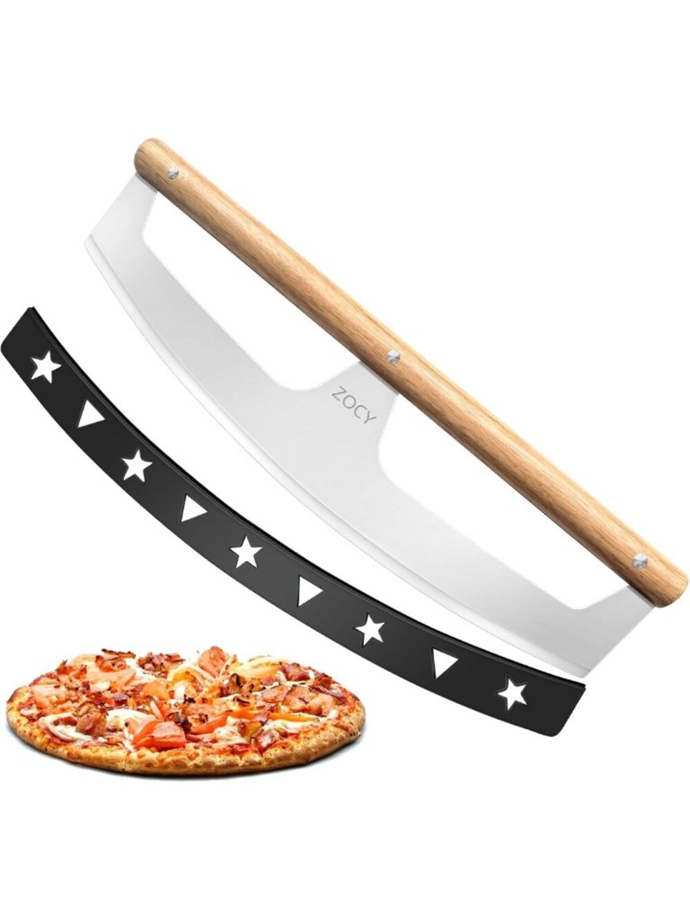 16" Stainless Steel Pizza Cutter Rocker with Wooden Handles & Cover - Kitchen